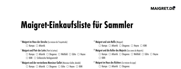 Maigret-Einkaufsliste Maigret-Einkaufsliste