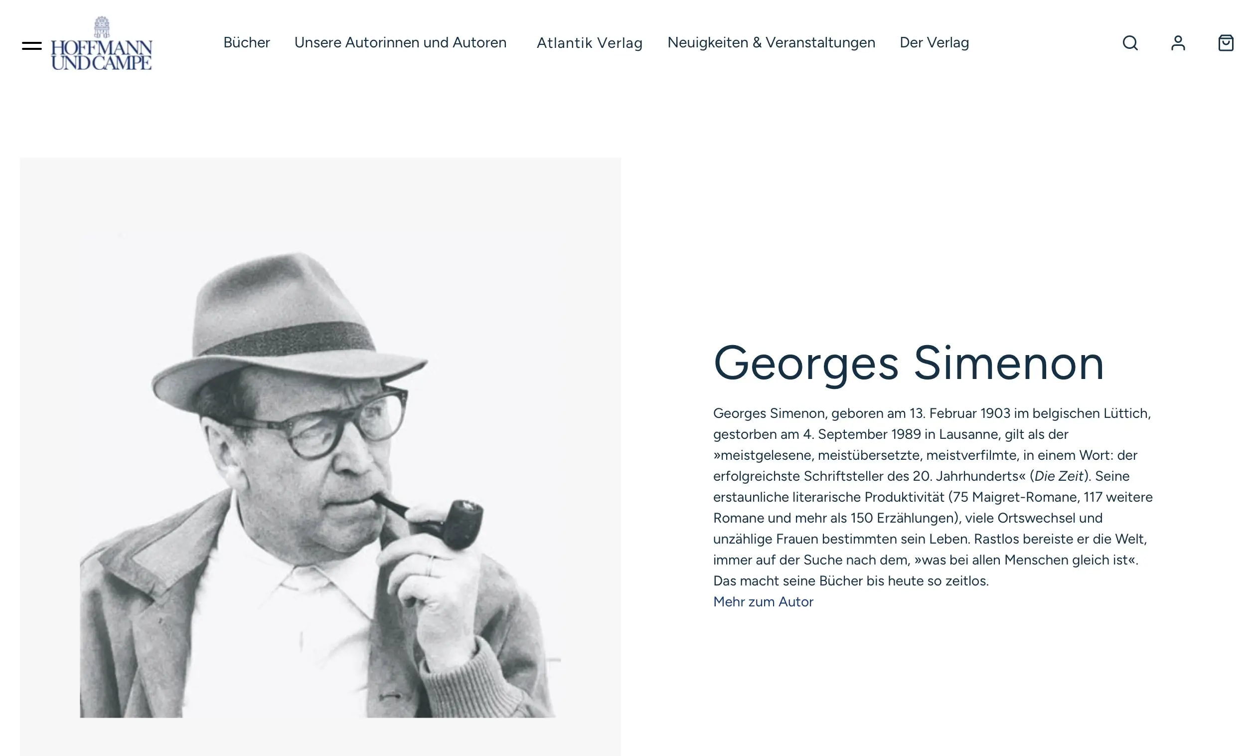Autorenseite Simenon bei Atlantik/Hoffmann und Campe