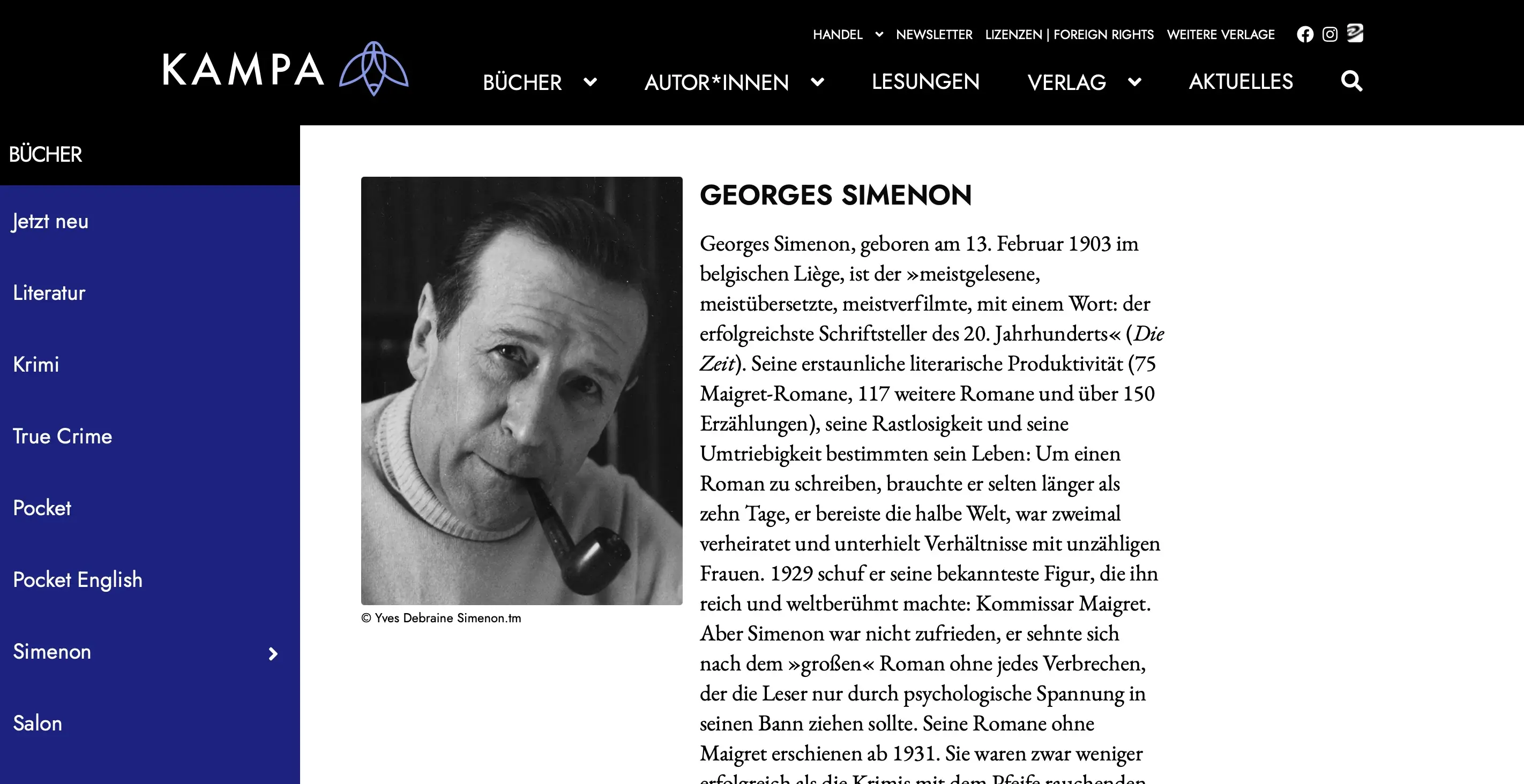 Autorenseite Simenon bei Kampa