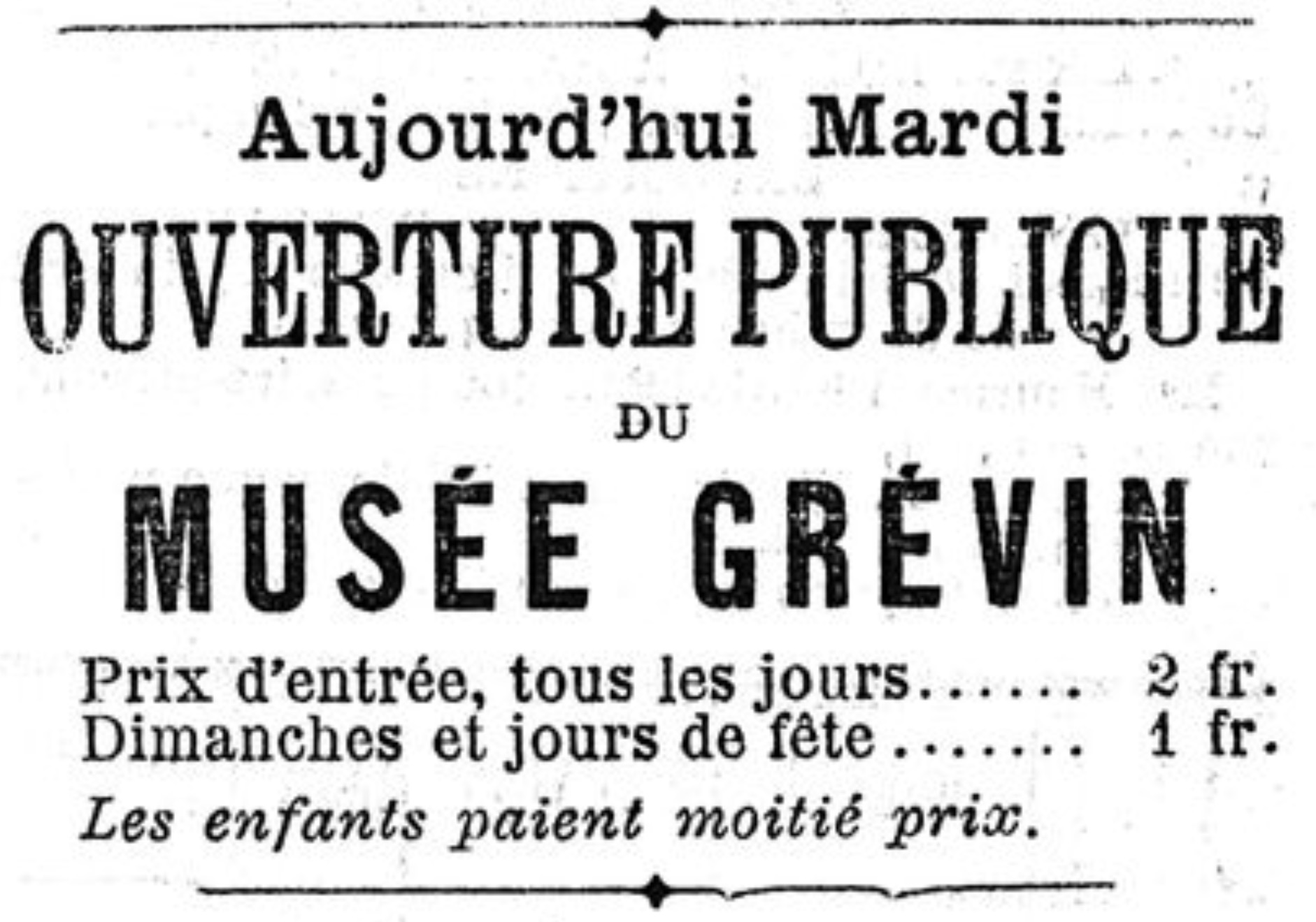 Anzeige für das Musée Grévin